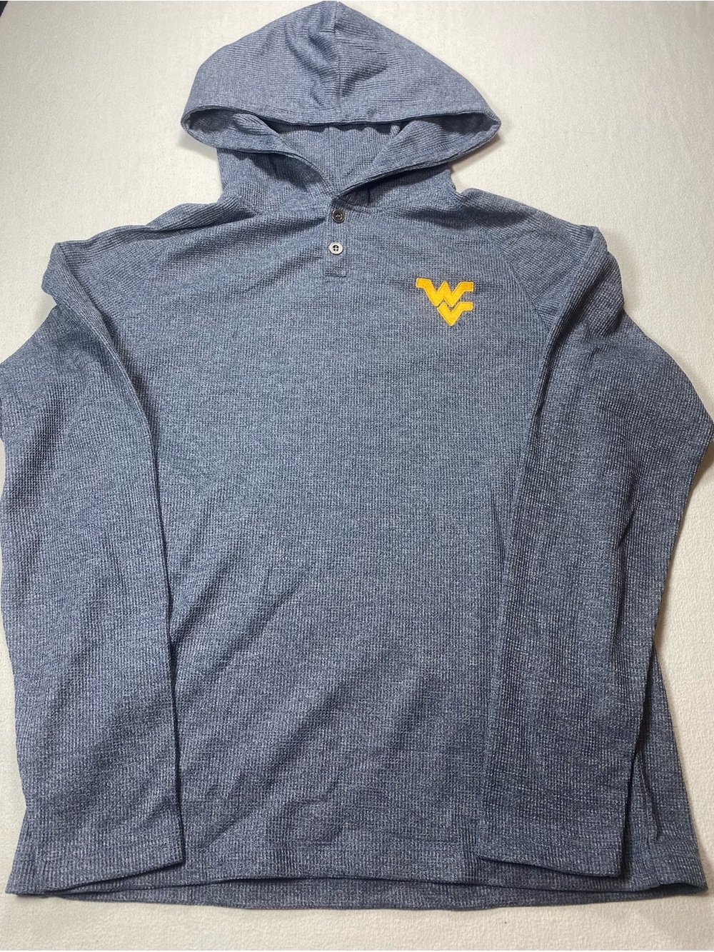 Colosseum WVU Mountaineers Heather Navy Hooded Long-Sleeve Waffle Shirt